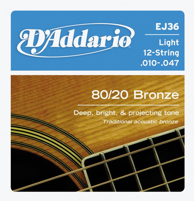 D'Addario&nbsp;EJ36 12-String 80/20 Bronze Light Acoustic Guitar Strings&nbsp;&nbsp;