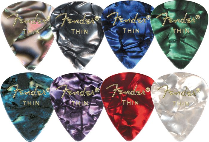 Fender&nbsp;351 Premium Celluloid Guitar Picks&nbsp;White Moto&nbsp;Thin