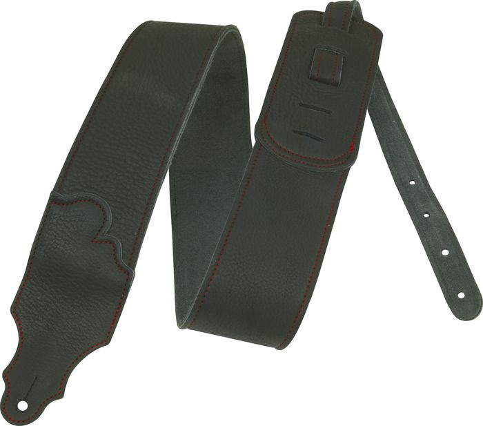 Franklin Strap 3" Black Leather Guitar Strap with Red Stitching