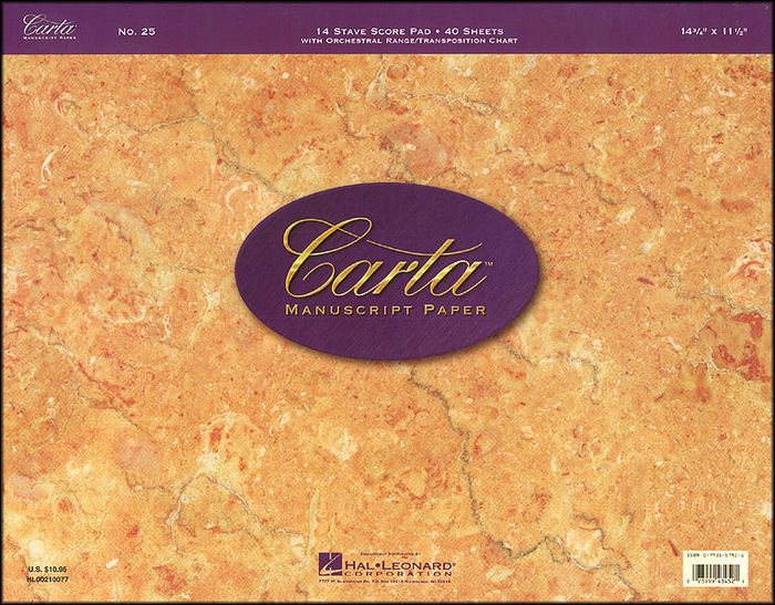 Hal Leonard&nbsp;Carta 25 Scorepad 14.75X11.5, 40 Sheet, 14 Stave Carta Manuscript&nbsp;&nbsp;
