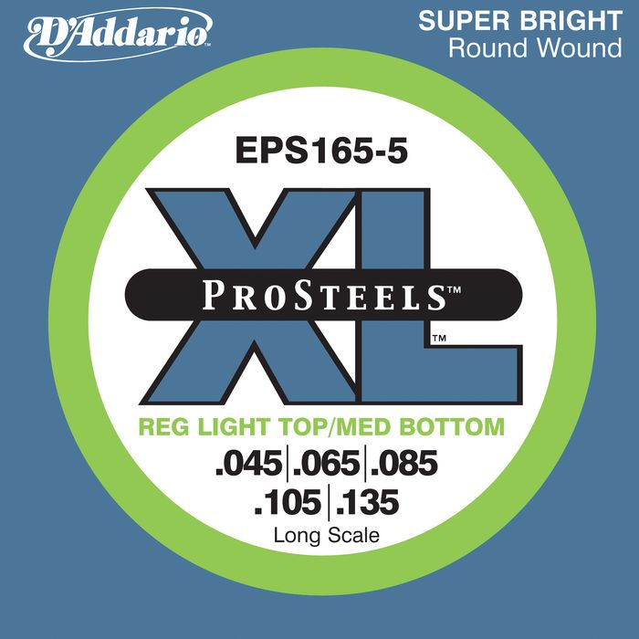D'addario Eps165-5 Pro Steels Light Top / Medium Bottom Long Scale 5-String Bass Strings