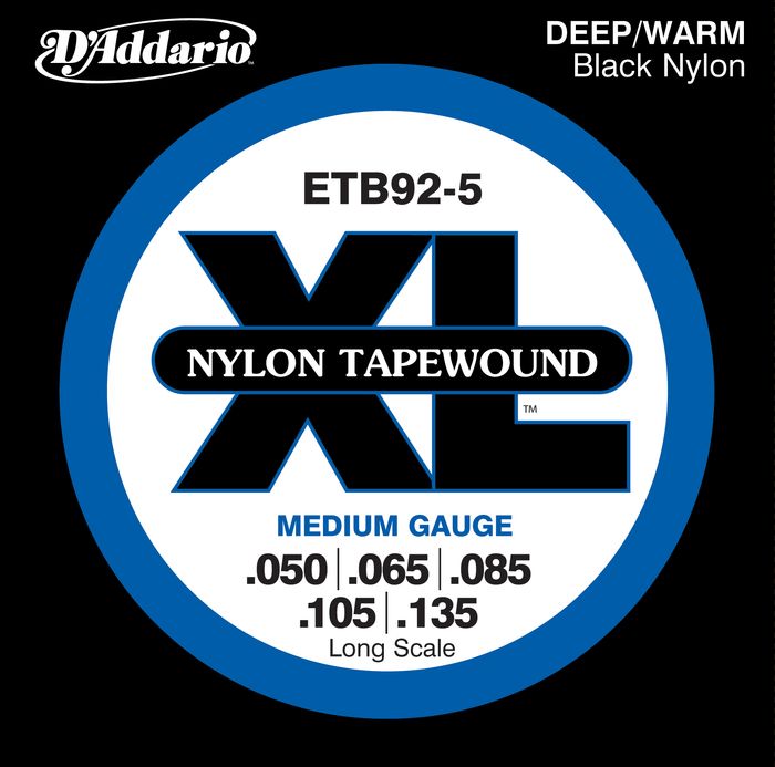 D'Addario ETB925 Medium Black Nylon Tapewound 5String Bass Strings
