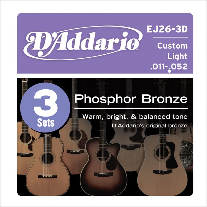 D'Addario&nbsp;EJ26-3D 3-Pack Custom Light Acoustic Guitar Strings&nbsp;&nbsp;