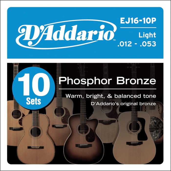 D'Addario&nbsp;EJ16 Phosphor Bronze Light Acoustic Guitar Strings 10-Pack&nbsp;&nbsp;