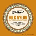 D'AddarioEJ33 Folk Nylon 80/20 Bronze/Ball End Clear Treble Guitar Strings