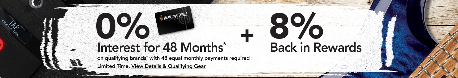0% interest for 48 month* on qualifying brands* with 48 equal monthly payments required. Plus 8% back in rewards. Limited Time. View Details & Qualifying Gear.