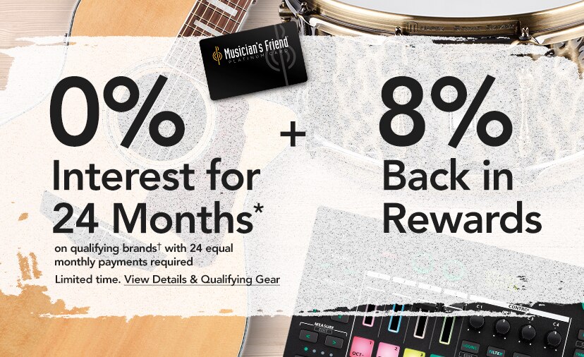 0% interest for 24 months* on qualifying brands with 24 equal monthly payments required. Plus 8% back in rewards. Limited time, view details and qualifying gear.