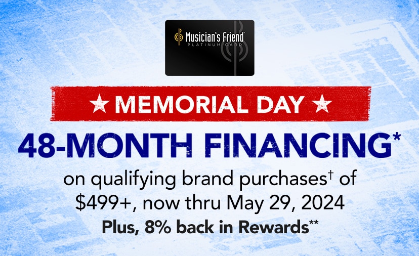 Memorial day. 48-Month Financing* on qualifying brand purchase* of $499+, now thru May 9, 2024. Plus, 8% back in rewards**.
