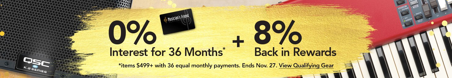 0 percent interest for 36 months and 8 percent back in rewards. View qualifying gear
