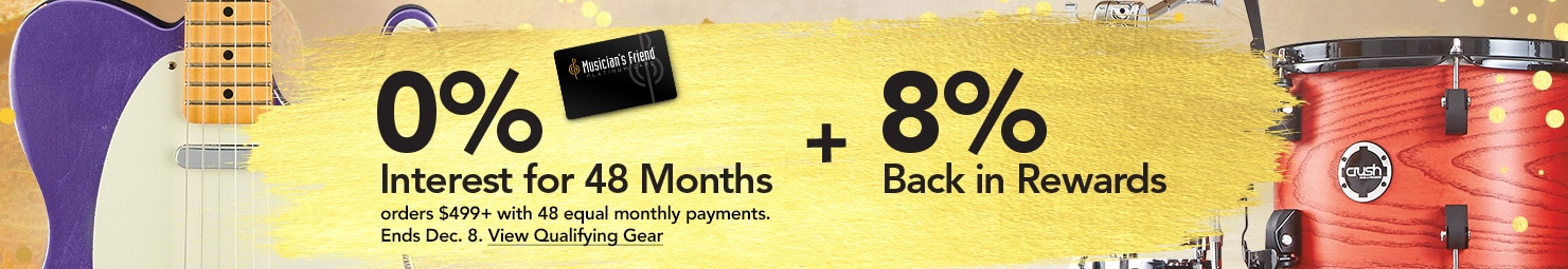 0 percent interest for 48 months on qualifying purchases of 499 dollars or more with 48 equal monthly payments required. Now through Dec 8.