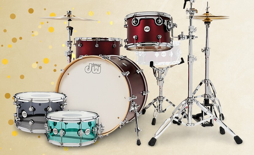 Fresh Look, New Tones from D.W. Design Series adds acrylic snares in Sea Glass and Smoke, and a satin-finished 3-piece kit