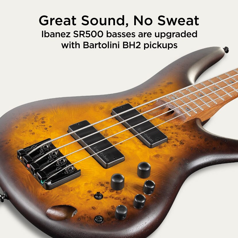 Great Sound, No Sweat. Ibanez S.R.500 basses are upgraded with Bartolini B.H.2 pickups