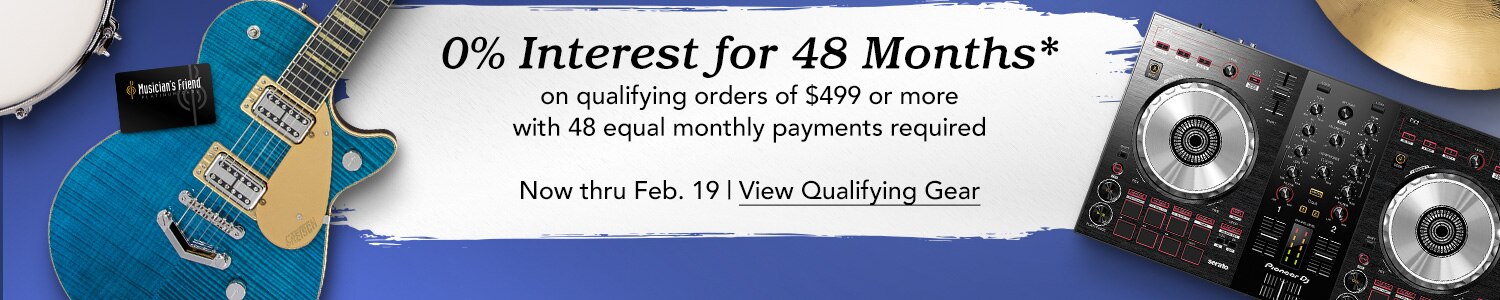 zero percent interest for 48 months on qualifying orders of 499 dollars or more with 48 equal monthly payments required Now through Feb 19 View Qualifying gear