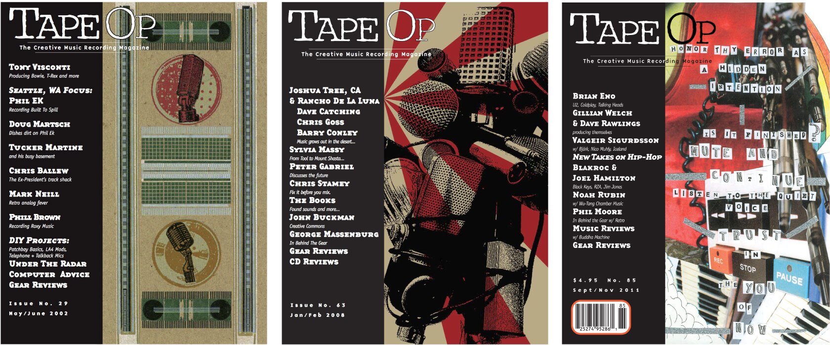 Tape Op Magazine Covers, Issues 29, 63, 85