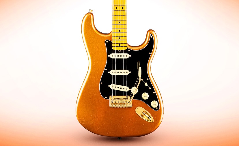 New Fender(r) Bruno Mars Strat(r). USA-made signature with custom pickups, stainless steel frets and gold hardware. Shop Now