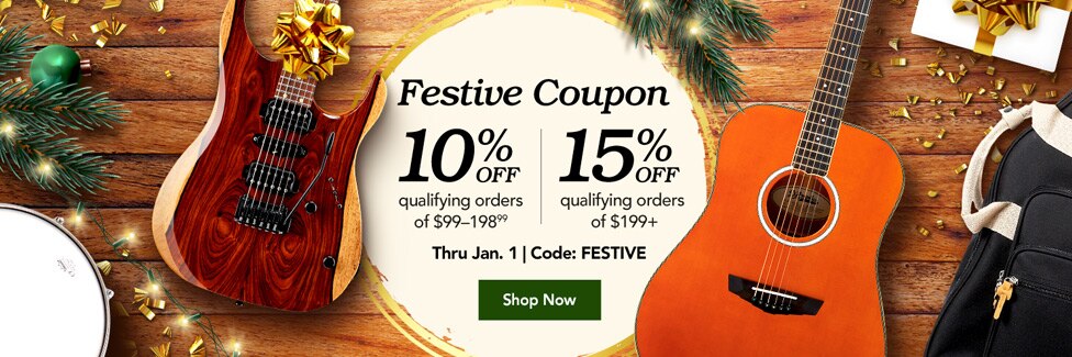 Festive Coupon. 10 percent off qualifying orders of 99 - 198 99 dollars. 15 percent off qualifying orders of 199 plus dollars. - Thru January 1. Code FESTIVE - Shop Now