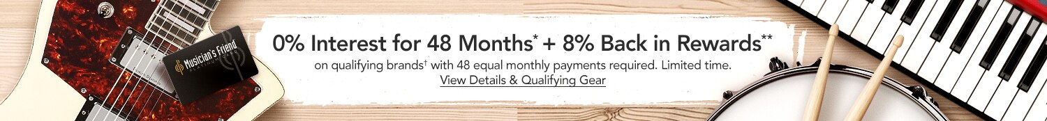 0 percent interest for 48 months plus 8 percent back in rewards on qualifying brands with 48 equal payments required. Limited time. 