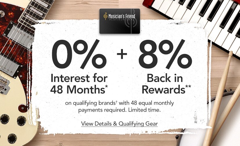 0 percent interest for 48 months plus 8 percent back in rewards on qualifying brands with 48 equal payments required. Limited time. 
