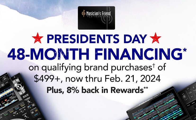 Presidents Day. 48 month financing on qualifying brand purchases of 499 dollars or more, now thru February 21 2024. Plus, 8 percent back in rewards.