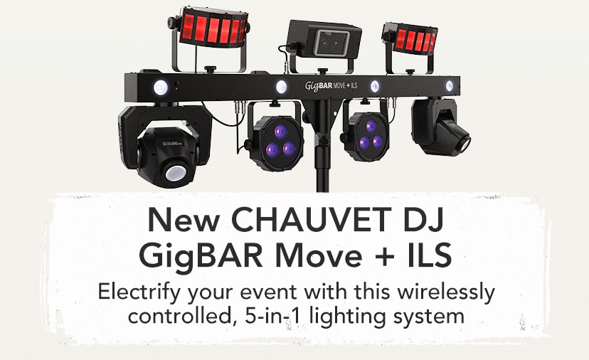 New CHAUVET DJ GigBAR Move + ILS. Electrify your event with this wirelessly controlled, 5-in-1 lighting system. Shop Now