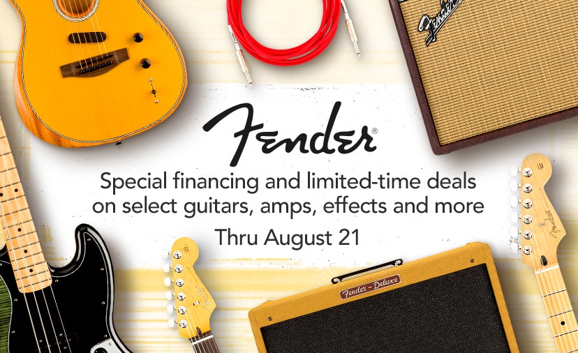 Special financing and limited-time deals on select guitars, amps, effects and more. Thru August 21. Shop Now or Call 877-560-3807