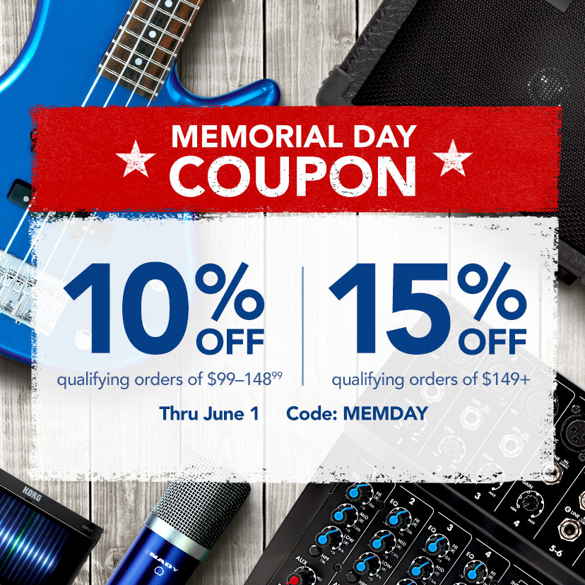 Memorial Day Coupon. 10% off qualifying orders of $99—148.99. 15% off qualifying orders of $149+. Code: MEMDAY. Shop or call 877-560-3807 thru 6/1