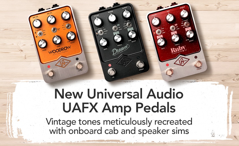 New Universal Audio UAFX Amp Pedals. Vintage tones meticulously recreated with onboard cab and speaker sims. Shop Now