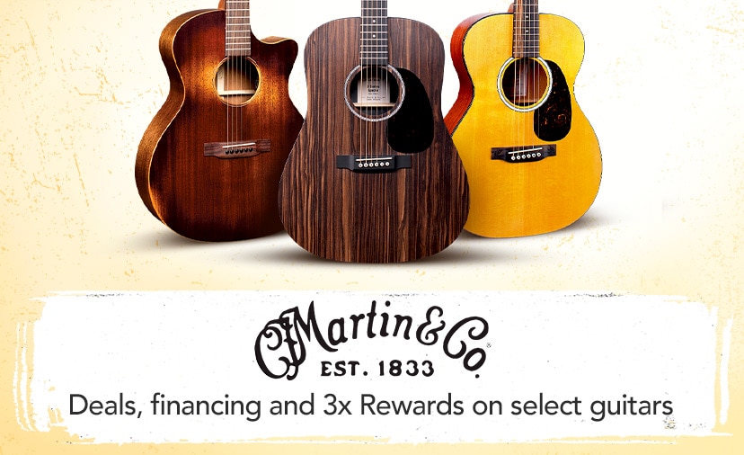 Martin logo. Deals of up to $600 off, monthly financing and 24% back in points on select guitars. Thru March 12. Shop Now or call 877-560-3807