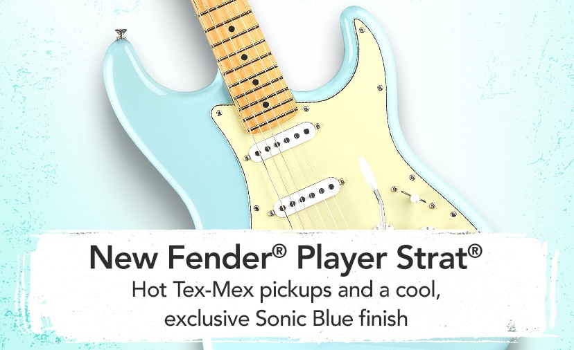 New Fender(r) Player Strat(r). Hot Tex-Mex pickups and a cool, exclusive Sonic Blue finish. Shop Now