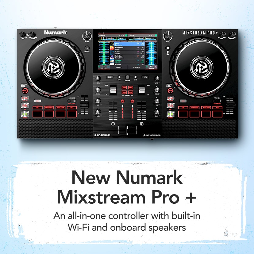 New Numark Mixstream Pro Plus. An all-in-one controller with built-in Wi-Fi and onboard speakers. Shop Now