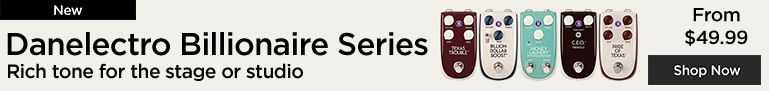 New Danelectro Billionaire series pedals. Sound like a billion bucks. Danelectro Billionaire series pedals offer authentic retro vibe and filthy rich tone thanks to vintage-style circuits made famous by Danelectro amps of the 1940s and 1950s.
