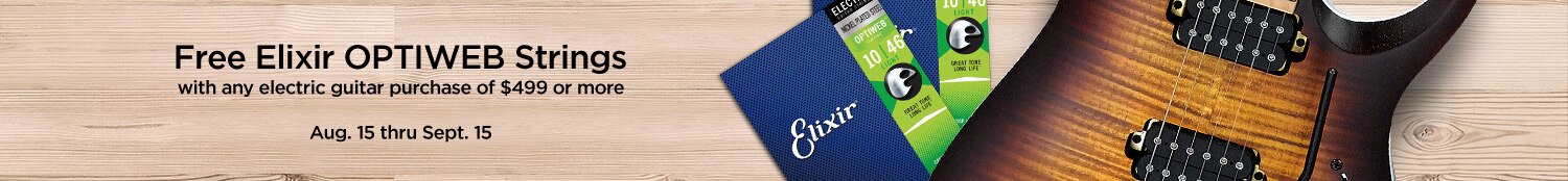 Free Elixir OPTIWEB Strings with any electric guitar purchase of $499 or more