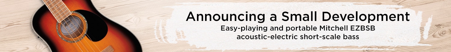 Announcing a Small Development. Easy-playing and portable Mitchell E.Z.B.S.B. acoustic-electric short-scale bass