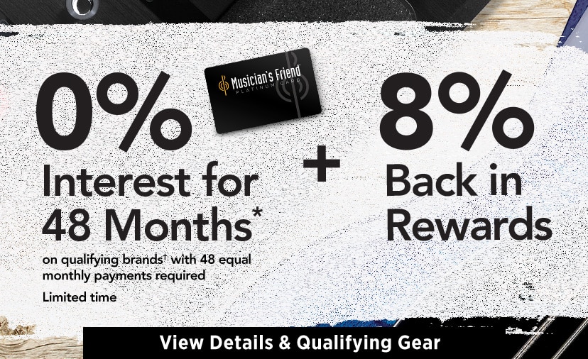 forty eight month financing on qualifying purchases. Plus earn eight percent back in rewards.
