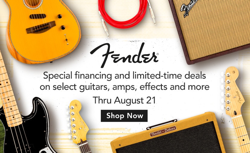 Special financing and limited-time deals on select guitars, amps, effects and more. Thru August 21. Shop Now or Call 800-449-9128
