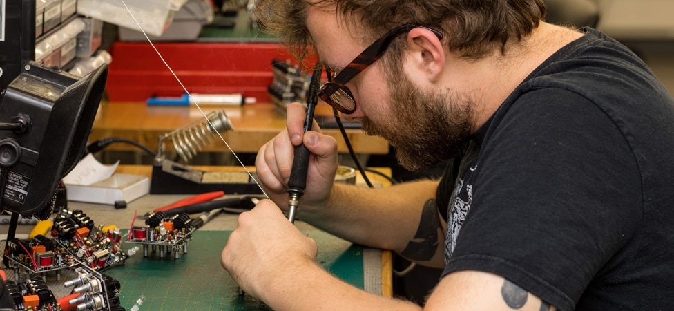 A peek inside the EarthQuaker Devices factory in Akron, Ohio (Photo by Tim Fitzwater)