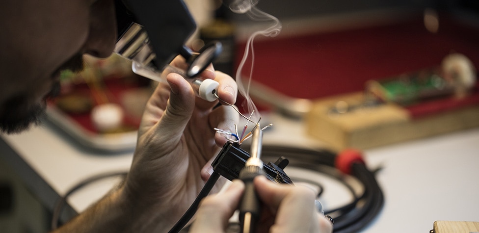 Soldering at Mojave Audio Headquarters in Burbank, CA