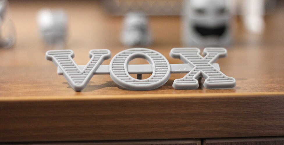 A 3-D printed VOX logo