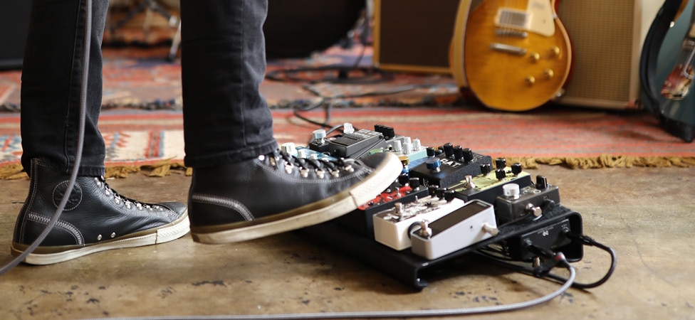 Musician's Friend's Ryan Silo with his pedalboard